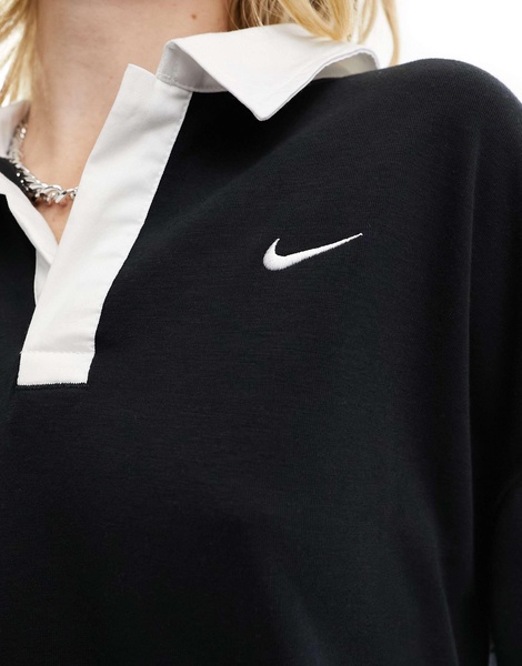 Nike Essential oversized long sleeve polo in black
