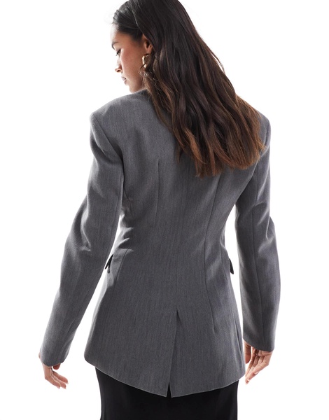 Bershka cinched waist blazer in gray