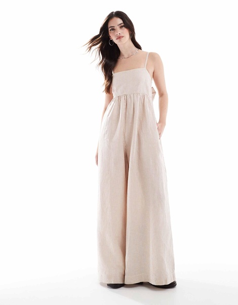Madewell wide leg jumpsuit with back bow tie-up in natural stripe