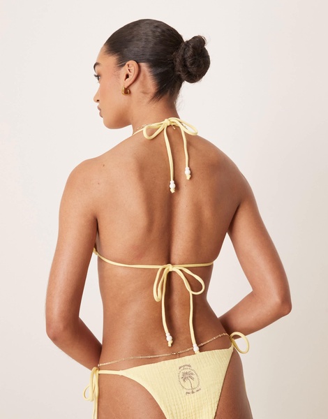 Stradivarius crinkle bikini top in yellow