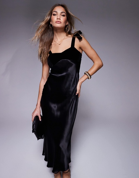 ASOS DESIGN velvet mix satin bias cut maxi dress in black