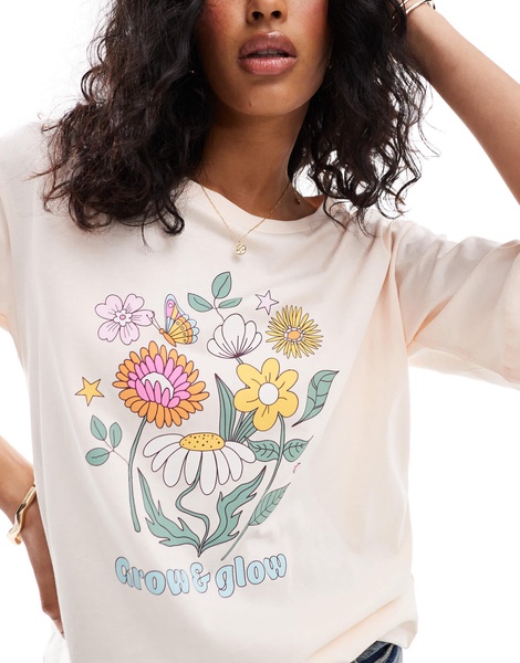ONLY Grow & Glow print oversized T-shirt in light pink