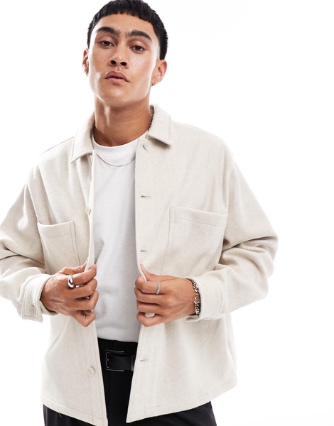 Bershka faux wool overshirt in ecru
