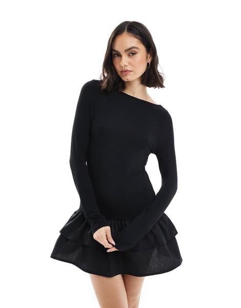 Miss Selfridge high neck poplin ruffle hem mini dress