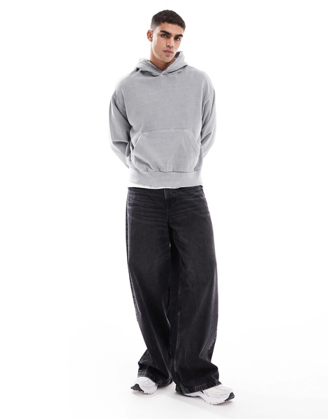 Bershka washed hoodie in gray