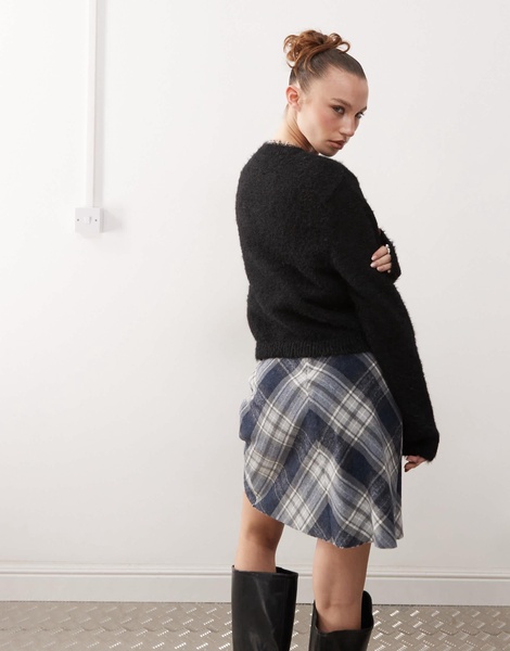 Monki fluffy sweater with cut out heart in black