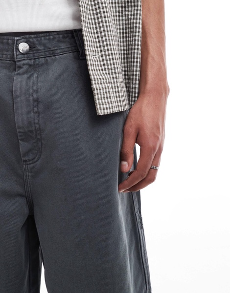 Bershka baggy denim worker shorts in charcoal gray