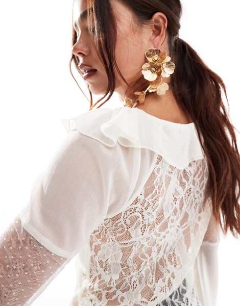 ASOS DESIGN lace and chiffon mix milkmaid blouse in ivory