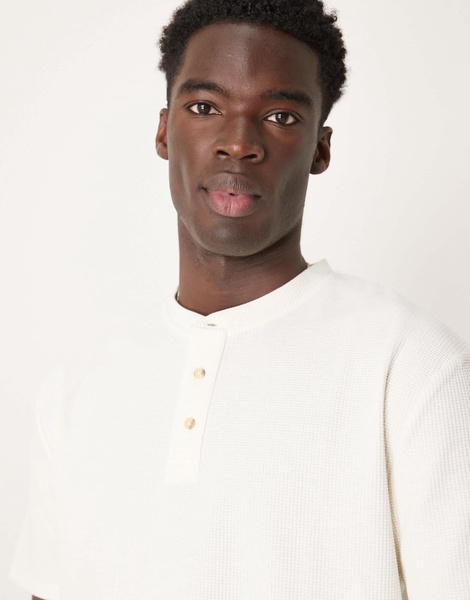 ASOS DESIGN henley waffle pajama set in navy and white
