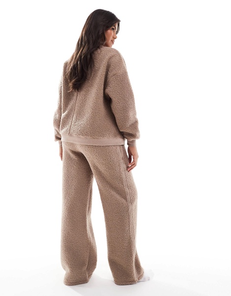 ASOS DESIGN Maternity lounge borg sweatshirt & wide leg pants set in taupe