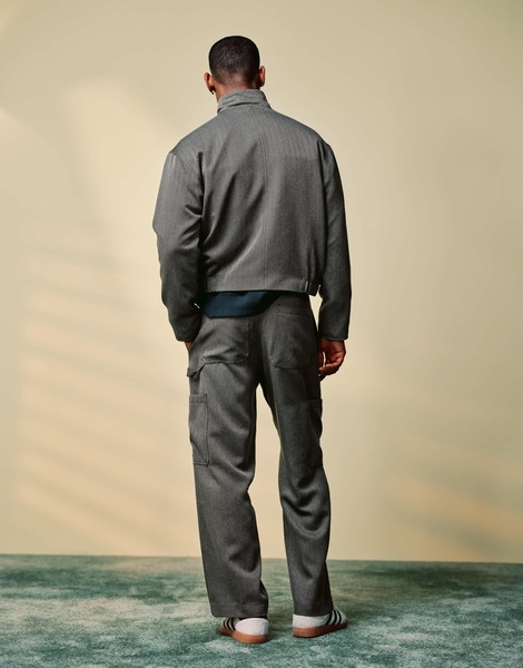 ASOS DESIGN smart wide cargo pants in gray herringbone with elasticated waist - part of a set
