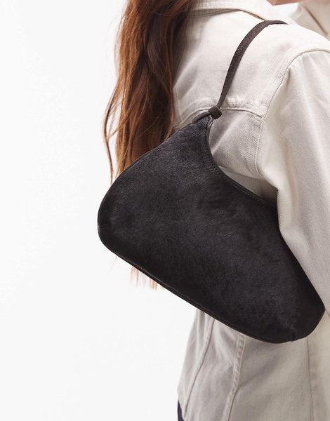 Mango pony hair shoulder bag in dark brown