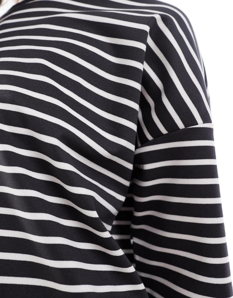 Vero Moda boxy long sleeve t-shirt in dark gray and white stripe