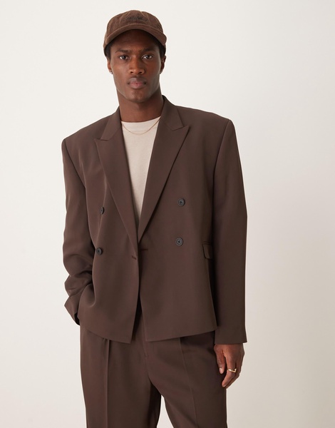 ASOS DESIGN boxy cropped suit jacket in brown