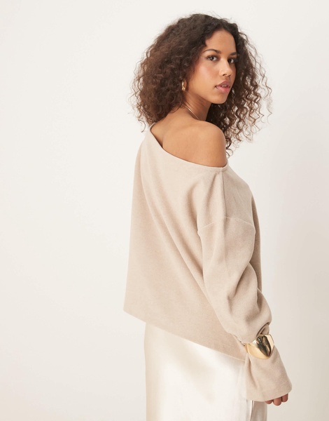 ASOS DESIGN off-shoulder super soft oversized top in oat
