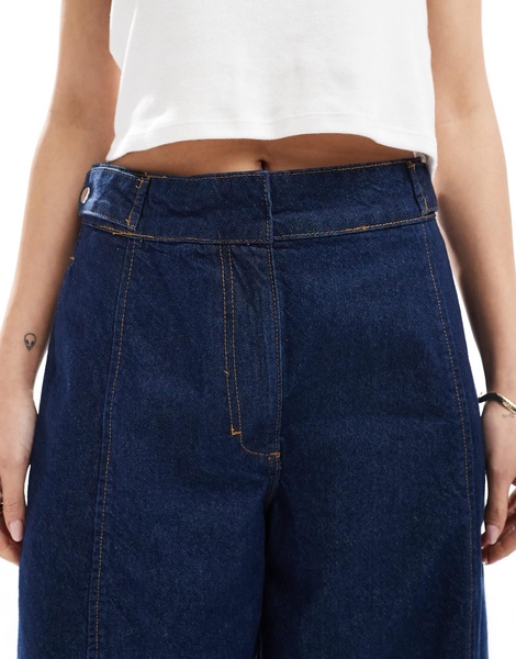 ASOS DESIGN barrel leg jean with tab detail in indigo - part of a set