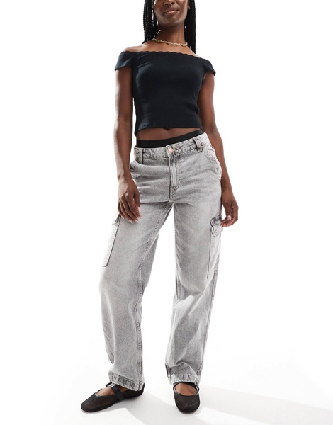 Bershka high waisted cargo jeans in washed gray