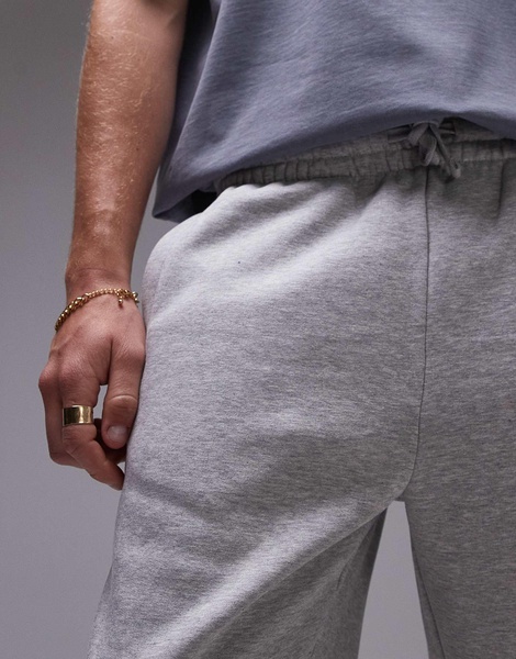 Topman premium heavyweight straight leg sweatpants in gray heather