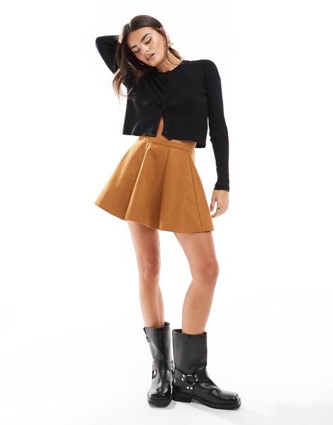 ASOS DESIGN flippy faux suede mini skirt in tan