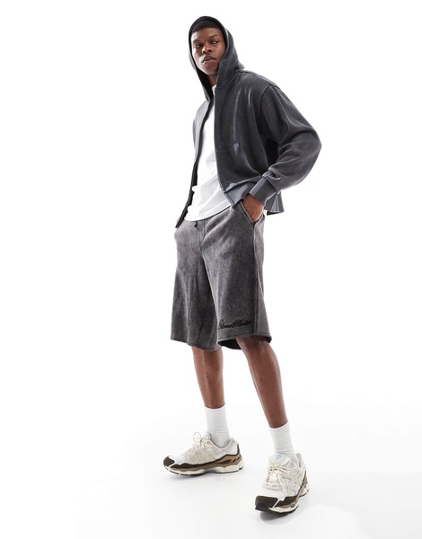 Bershka washed zip up hoodie in gray - part of a set