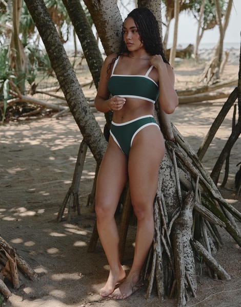 4th & Reckless x Loz Vassallo contrast trim high leg bikini bottoms in green