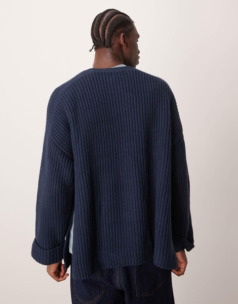 ASOS DESIGN oversized wool mix heavyweight rib sweater in navy