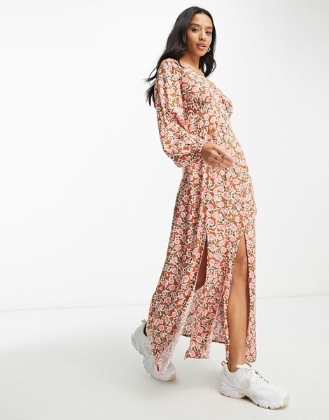 Miss Selfridge Petite button through maxi dress in chocolate rose