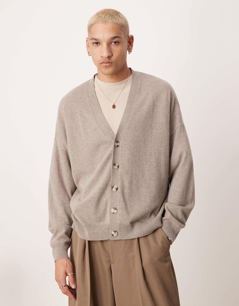 ASOS DESIGN Premium 100% cashmere oversized boxy fit cardigan in taupe