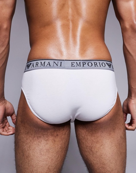 Emporio Armani bodywear 2 pack brief with logo waistband in black and white