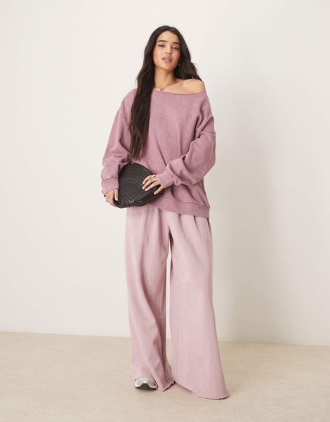 ASOS DESIGN off-shoulder sweatshirt in washed purple