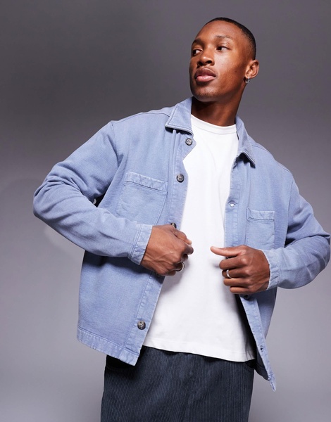 ASOS DESIGN washed jersey cardigan in washed blue