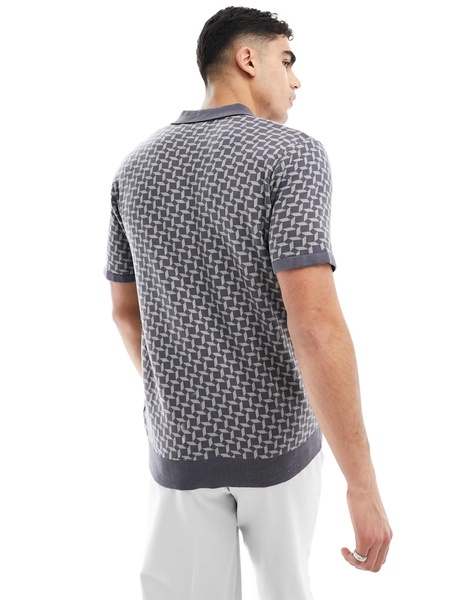Brave Soul textured knit jacquard polo in gray