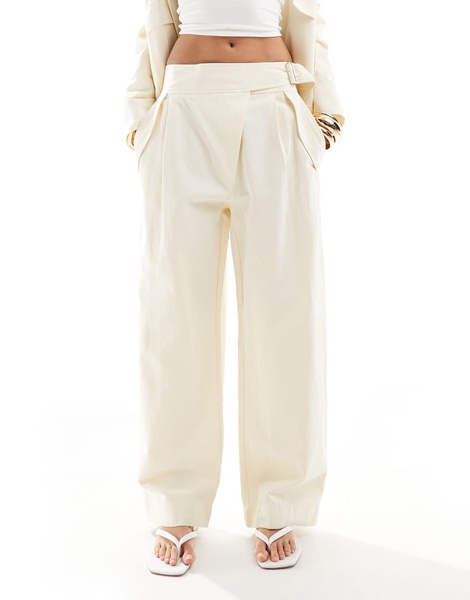 Mango linen mix buckle detail pants in white - part of a set