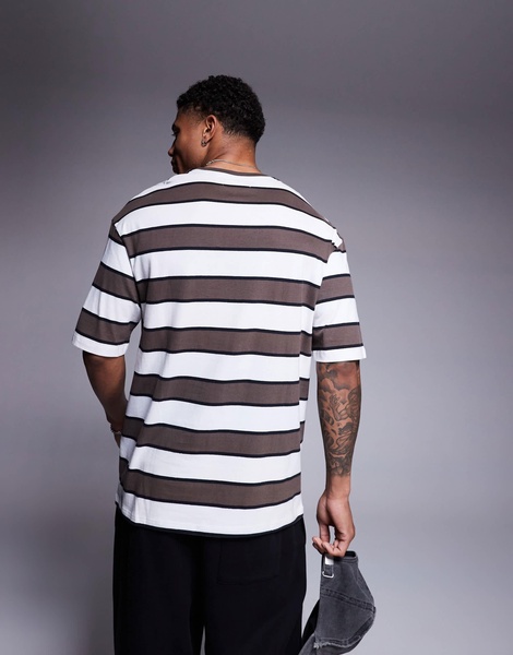 ADPT oversized stripe T-shirt in brown/cream