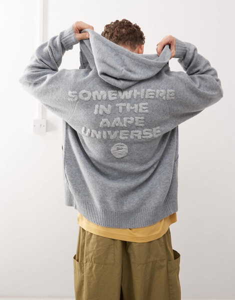 Aape By A Bathing Ape back print logo zip-up hoodie in gray