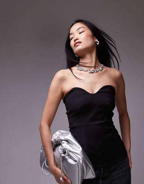 ARKET long line sculpted corset top with flared hem in black