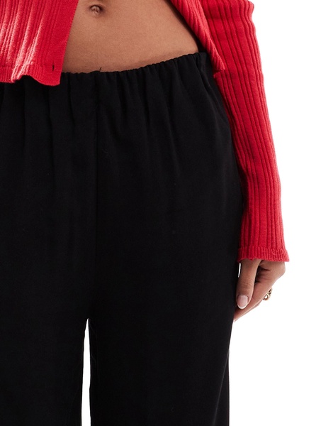 Bershka drawstring waist wide leg pants in black
