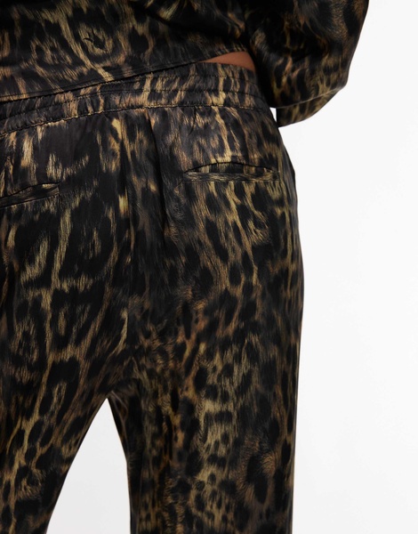 AllSaints Charli satin straight leg pants in leopard print - part of a set