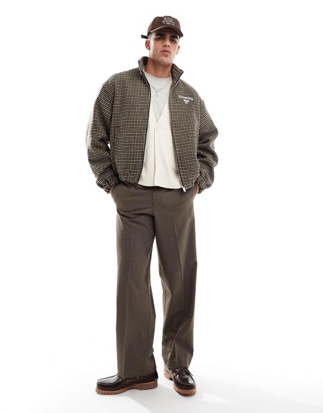 Bershka checked bomber jacket in brown