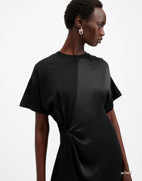 AllSaints Lana lace trim mini dress in black