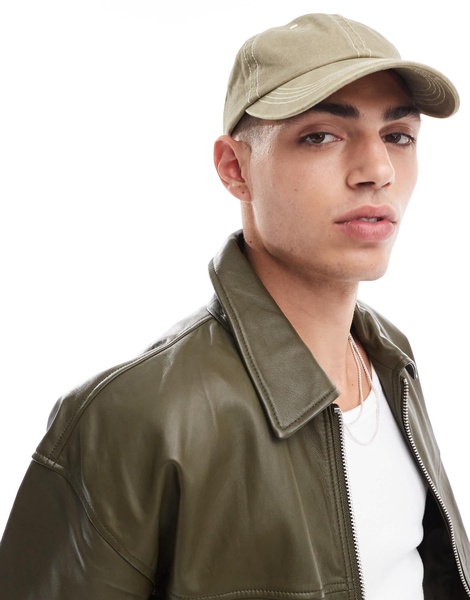 ASOS DESIGN soft cap with contrast stitch in washed khaki