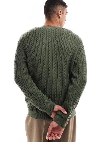 ASOS DESIGN cable knit crew neck cardigan in green