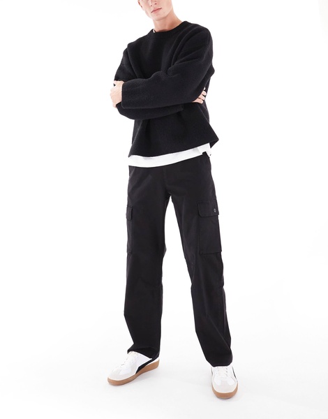 Bershka ripstop wide leg cargo pants in black