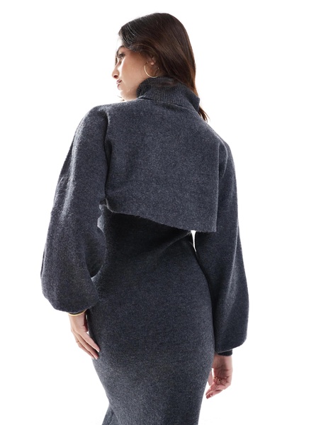 Pieces knitted roll neck cropped sweater in charcoal - part of a set