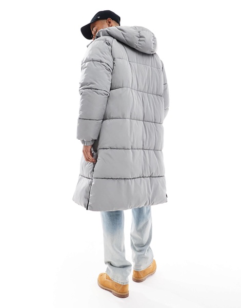 Bershka longline puffer coat in gray