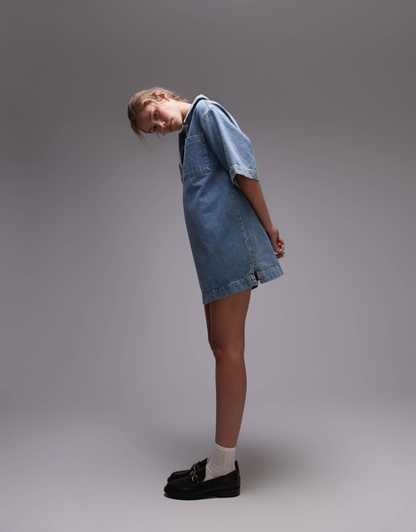Topshop denim pull on dress in light blue