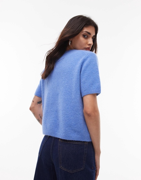 ARKET alpaca wool blend cardigan with short sleeves in blue