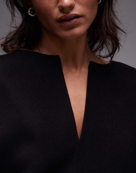ARKET wool blend double layer mini dress with notch neckline detail in black