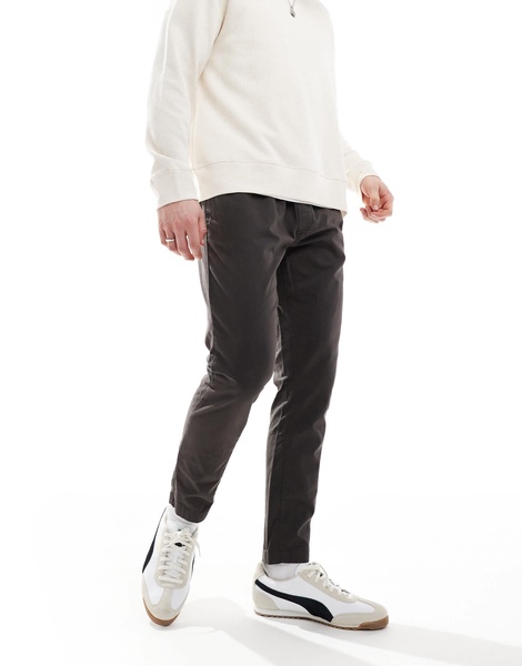 Brave Soul twill pants with elastic waist in charcoal gray