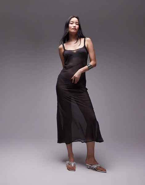 Topshop exposed seam sheer maxi dress in gray
